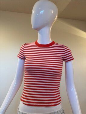 Old Navy Orange and White Striped Short Sleeve XS Snug Fit